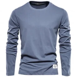 Clearance OUKU 100% Cotton Long Sleeve T shirt For Men's Solid Spring Casual Crewneck T-shirts High Quality Male Tops Classic Clothes Men's T-shirts