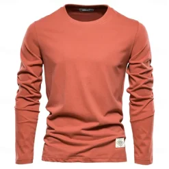 Clearance OUKU 100% Cotton Long Sleeve T shirt For Men's Solid Spring Casual Crewneck T-shirts High Quality Male Tops Classic Clothes Men's T-shirts