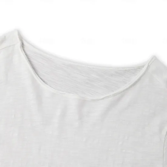 Sale OUKU 100% Cotton Men's Casual T Shirt Plain Crew Neck Summer Tee Street Holiday Short Sleeve Raw Edges Fashion Casual Comfortable Top Tee