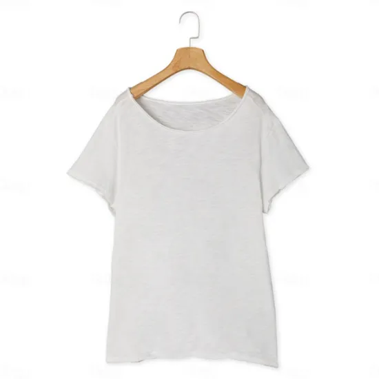 Sale OUKU 100% Cotton Men's Casual T Shirt Plain Crew Neck Summer Tee Street Holiday Short Sleeve Raw Edges Fashion Casual Comfortable Top Tee
