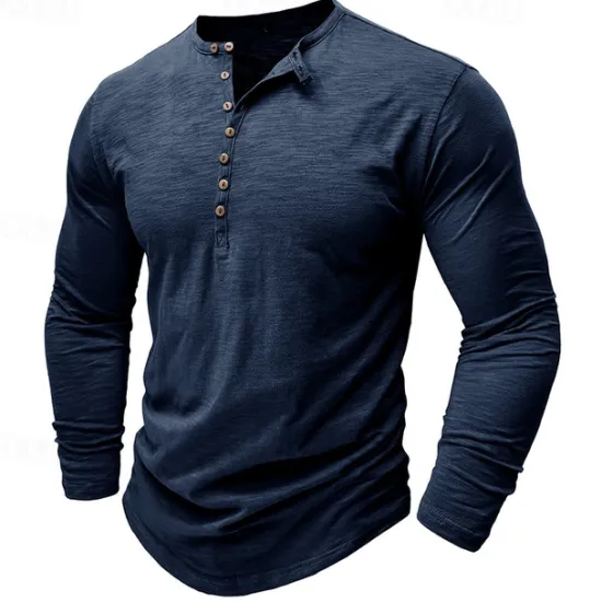 Outlet OUKU 100% Cotton Men's Henley Shirt Tee Top Long Sleeve Shirt Long Sleeve Solid Color Fashion Daily Buttons Henley Outdoor Casual Summer Dark Brown Dark Grey Black Henley T-Shirt