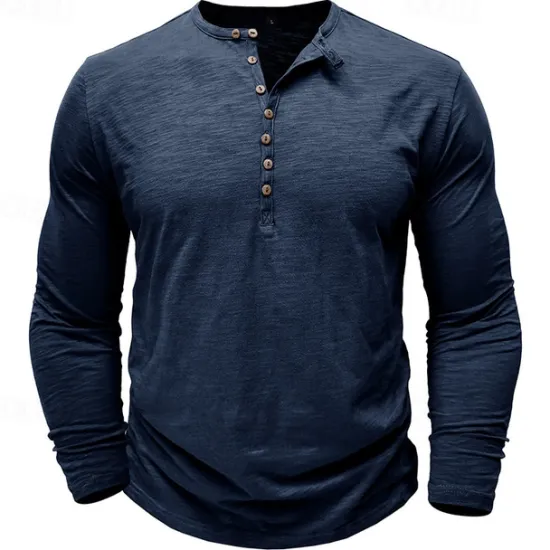Outlet OUKU 100% Cotton Men's Henley Shirt Tee Top Long Sleeve Shirt Long Sleeve Solid Color Fashion Daily Buttons Henley Outdoor Casual Summer Dark Brown Dark Grey Black Henley T-Shirt