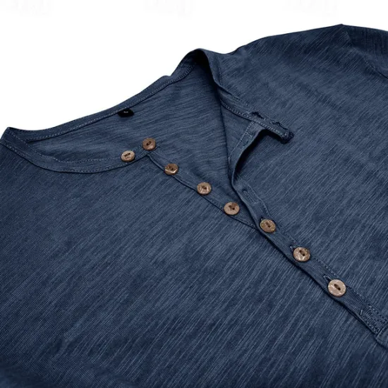 Outlet OUKU 100% Cotton Men's Henley Shirt Tee Top Long Sleeve Shirt Long Sleeve Solid Color Fashion Daily Buttons Henley Outdoor Casual Summer Dark Brown Dark Grey Black Henley T-Shirt