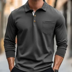 Discount OUKU 100% Cotton Men's Polo Shirt Golf Polo Formal Work Classic Long Sleeve Color Block Button Summer Spring & Fall Army Green Dark Grey Black Burgundy Navy Blue Polo Shirt
