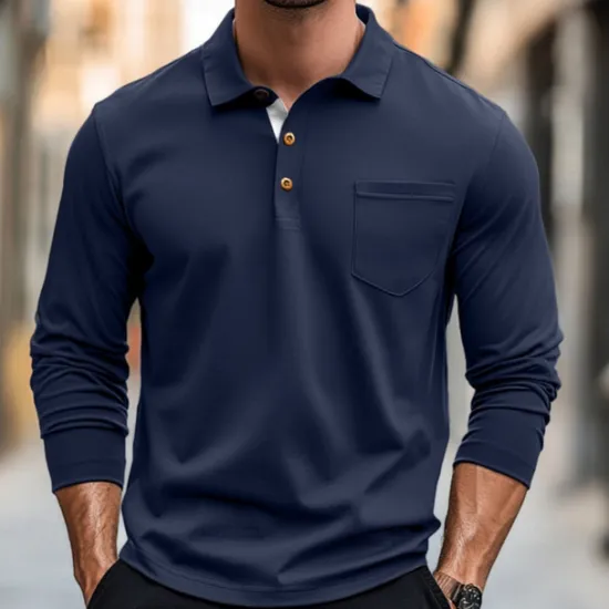 Discount OUKU 100% Cotton Men's Polo Shirt Golf Polo Formal Work Classic Long Sleeve Color Block Button Summer Spring & Fall Army Green Dark Grey Black Burgundy Navy Blue Polo Shirt