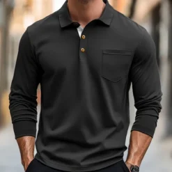 Discount OUKU 100% Cotton Men's Polo Shirt Golf Polo Formal Work Classic Long Sleeve Color Block Button Summer Spring & Fall Army Green Dark Grey Black Burgundy Navy Blue Polo Shirt