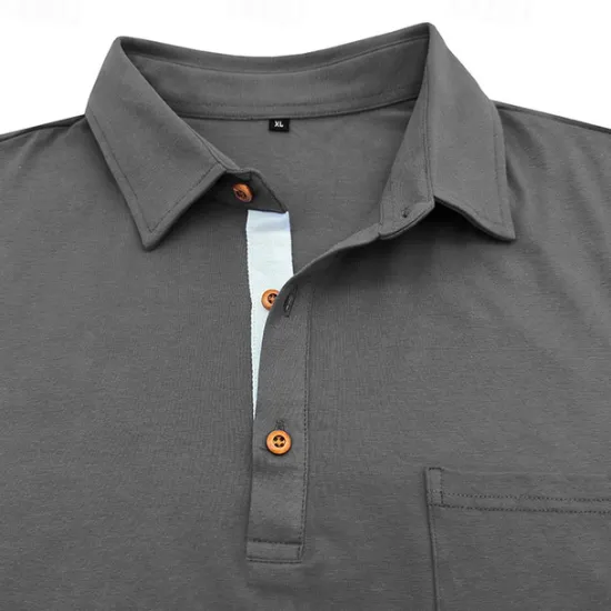 Discount OUKU 100% Cotton Men's Polo Shirt Golf Polo Formal Work Classic Long Sleeve Color Block Button Summer Spring & Fall Army Green Dark Grey Black Burgundy Navy Blue Polo Shirt