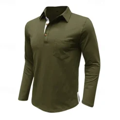 Discount OUKU 100% Cotton Men's Polo Shirt Golf Polo Formal Work Classic Long Sleeve Color Block Button Summer Spring & Fall Army Green Dark Grey Black Burgundy Navy Blue Polo Shirt