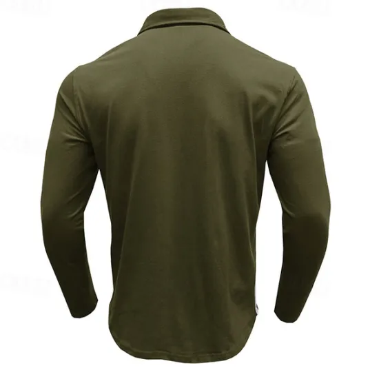 Discount OUKU 100% Cotton Men's Polo Shirt Golf Polo Formal Work Classic Long Sleeve Color Block Button Summer Spring & Fall Army Green Dark Grey Black Burgundy Navy Blue Polo Shirt
