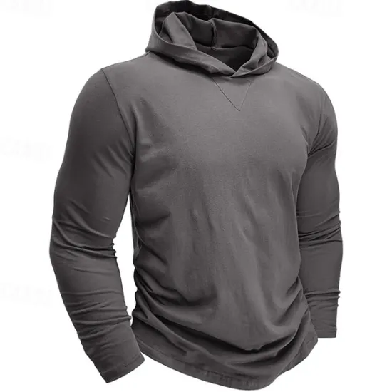 Sale OUKU 95% Cotton Men's T Shirt Tee Top Plain Hooded Vacation Street Long Sleeve Hooded Clothing Apparel Fashion Designer Basic Tee