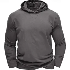 Sale OUKU 95% Cotton Men's T Shirt Tee Top Plain Hooded Vacation Street Long Sleeve Hooded Clothing Apparel Fashion Designer Basic Tee