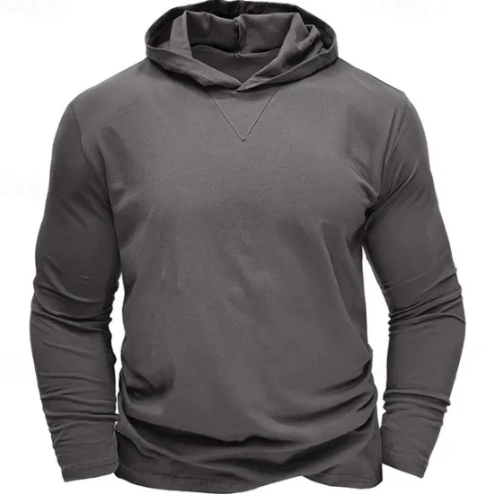 Sale OUKU 95% Cotton Men's T Shirt Tee Top Plain Hooded Vacation Street Long Sleeve Hooded Clothing Apparel Fashion Designer Basic Tee