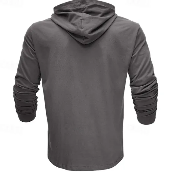 Sale OUKU 95% Cotton Men's T Shirt Tee Top Plain Hooded Vacation Street Long Sleeve Hooded Clothing Apparel Fashion Designer Basic Tee