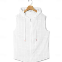 Outlet OUKU 100% Cotton Men's Tank Top Zip Up Hoodies Sleeveless Hoodie Floral Grid Plaid Hooded Vacation Casual Sleeveless Drawstring Clothing Apparel Fashion Casual Breathable Comfortable Tank Top