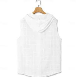 Outlet OUKU 100% Cotton Men's Tank Top Zip Up Hoodies Sleeveless Hoodie Floral Grid Plaid Hooded Vacation Casual Sleeveless Drawstring Clothing Apparel Fashion Casual Breathable Comfortable Tank Top