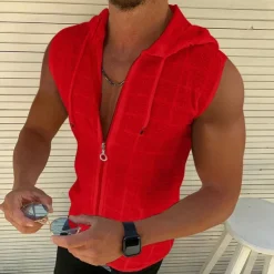 Outlet OUKU 100% Cotton Men's Tank Top Zip Up Hoodies Sleeveless Hoodie Floral Grid Plaid Hooded Vacation Casual Sleeveless Drawstring Clothing Apparel Fashion Casual Breathable Comfortable Tank Top