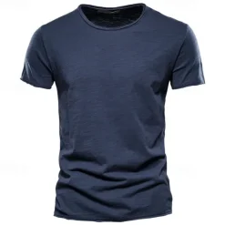Online OUKU 100% Cotton Men's T-shirt Fashion Cut Design Soild Tops Tees Short Sleeve Summer T Shirt For Men