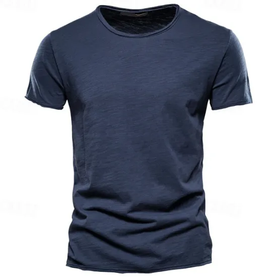 Online OUKU 100% Cotton Men's T-shirt Fashion Cut Design Soild Tops Tees Short Sleeve Summer T Shirt For Men