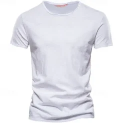 Online OUKU 100% Cotton Men's T-shirt Fashion Cut Design Soild Tops Tees Short Sleeve Summer T Shirt For Men