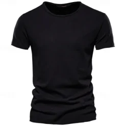 Online OUKU 100% Cotton Men's T-shirt Fashion Cut Design Soild Tops Tees Short Sleeve Summer T Shirt For Men
