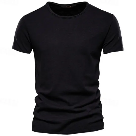 Online OUKU 100% Cotton Men's T-shirt Fashion Cut Design Soild Tops Tees Short Sleeve Summer T Shirt For Men