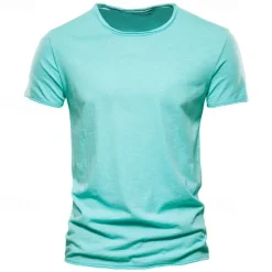 Online OUKU 100% Cotton Men's T-shirt Fashion Cut Design Soild Tops Tees Short Sleeve Summer T Shirt For Men