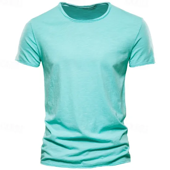 Online OUKU 100% Cotton Men's T-shirt Fashion Cut Design Soild Tops Tees Short Sleeve Summer T Shirt For Men