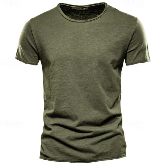 Online OUKU 100% Cotton Men's T-shirt Fashion Cut Design Soild Tops Tees Short Sleeve Summer T Shirt For Men