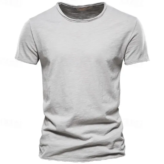 Online OUKU 100% Cotton Men's T-shirt Fashion Cut Design Soild Tops Tees Short Sleeve Summer T Shirt For Men