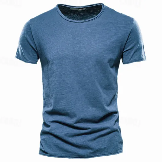 Online OUKU 100% Cotton Men's T-shirt Fashion Cut Design Soild Tops Tees Short Sleeve Summer T Shirt For Men