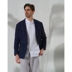 Sale OUKU 100% Linen Men's Linen Blazer Blazer Business Formal Evening Wedding Party Fashion Casual Spring & Fall Plain Pocket Casual / Daily Single Breasted Blazer Black Dark Blue