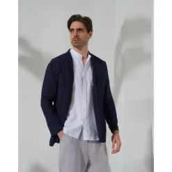 Sale OUKU 100% Linen Men's Linen Blazer Blazer Business Formal Evening Wedding Party Fashion Casual Spring & Fall Plain Pocket Casual / Daily Single Breasted Blazer Black Dark Blue