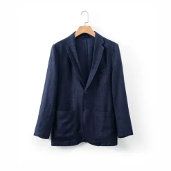 Sale OUKU 100% Linen Men's Linen Blazer Blazer Business Formal Evening Wedding Party Fashion Casual Spring & Fall Plain Pocket Casual / Daily Single Breasted Blazer Black Dark Blue