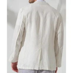 Best OUKU 100% Linen Men's Linen Blazer Blazer Business Formal Evening Wedding Party Fashion Casual Spring & Fall Stripes Pocket Casual / Daily Single Breasted Blazer White Coffee Navy Blue