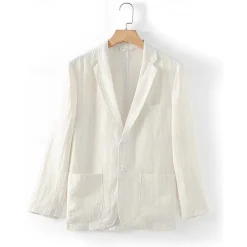 Best OUKU 100% Linen Men's Linen Blazer Blazer Business Formal Evening Wedding Party Fashion Casual Spring & Fall Stripes Pocket Casual / Daily Single Breasted Blazer White Coffee Navy Blue