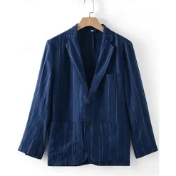 Best OUKU 100% Linen Men's Linen Blazer Blazer Business Formal Evening Wedding Party Fashion Casual Spring & Fall Stripes Pocket Casual / Daily Single Breasted Blazer White Coffee Navy Blue