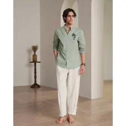 Online OUKU 10% Linen Men's Linen Pants Trousers Summer Pants Pleated Pants Front Pocket Straight Leg Plain Comfort Breathable Casual Daily Holiday Fashion Basic White