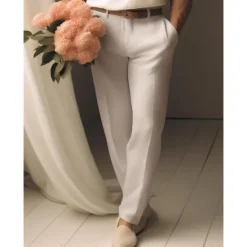 Best OUKU 40% Linen Men's Linen Pants Trousers Summer Pants Pocket Straight Leg Plain Breathable Comfortable Office / Career Daily Vacation Classic Casual Black White