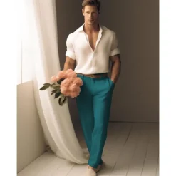 Best OUKU 40% Linen Men's Linen Pants Trousers Summer Pants Pocket Straight Leg Plain Breathable Comfortable Office / Career Daily Vacation Classic Casual Black White