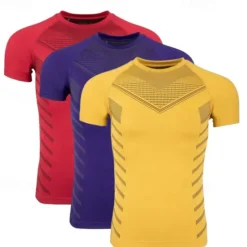 Online OUKU 3 Pack Men's Gym Fitness Tops Sports T-Shirt Crew Neck Short Sleeve Sport Casual Daily Gym Quick dry Breathable Soft Color Block Black Red Blue Black Gray Activewear Fashion Basic Gym Top