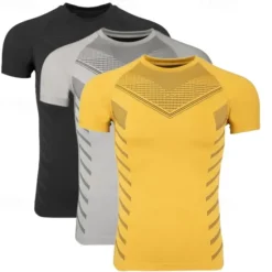 Online OUKU 3 Pack Men's Gym Fitness Tops Sports T-Shirt Crew Neck Short Sleeve Sport Casual Daily Gym Quick dry Breathable Soft Color Block Black Red Blue Black Gray Activewear Fashion Basic Gym Top