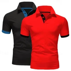 Best OUKU 2 Pack Men's Polo Shirt Golf Shirt Sports Lapel T Shirt Short Sleeve Fashion Basic Color Summer Regular Fit Dark Blue White Blue White Black Golf T Shirt
