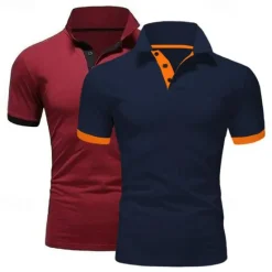 Best OUKU 2 Pack Men's Polo Shirt Golf Shirt Sports Lapel T Shirt Short Sleeve Fashion Basic Color Summer Regular Fit Dark Blue White Blue White Black Golf T Shirt