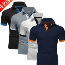 Online OUKU 4 Pack Men's Polo T-Shirt Golf Shirt Casual Sports Workwear Office Short Sleeve Summer Regular Fit Red White Blue Orange Sky Blue Gray Black Navy Blue Pink Green Classic Polo Shirt