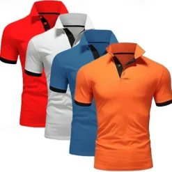 Online OUKU 4 Pack Men's Polo T-Shirt Golf Shirt Casual Sports Workwear Office Short Sleeve Summer Regular Fit Red White Blue Orange Sky Blue Gray Black Navy Blue Pink Green Classic Polo Shirt
