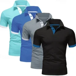 Online OUKU 4 Pack Men's Polo T-Shirt Golf Shirt Casual Sports Workwear Office Short Sleeve Summer Regular Fit Red White Blue Orange Sky Blue Gray Black Navy Blue Pink Green Classic Polo Shirt
