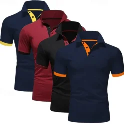 Online OUKU 4 Pack Men's Polo T-Shirt Golf Shirt Casual Sports Workwear Office Short Sleeve Summer Regular Fit Red White Blue Orange Sky Blue Gray Black Navy Blue Pink Green Classic Polo Shirt