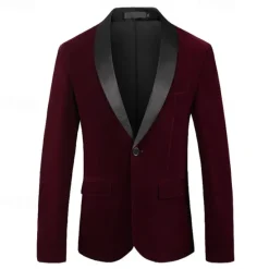Online OUKU All Blazer Wedding Party Party & Evening Sweet All Seasons Corduroy Plain Wedding Single Breasted Blazer Black Red Blue Green