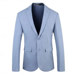 New OUKU All Linen Jacket Linen Blazer Blazer Wedding Party Bachelor's Party Sweet All Seasons Linen Solid / Plain Color Basic Casual Single Breasted Two-button Blazer Black Blue khaki Grey