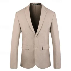 New OUKU All Linen Jacket Linen Blazer Blazer Wedding Party Bachelor's Party Sweet All Seasons Linen Solid / Plain Color Basic Casual Single Breasted Two-button Blazer Black Blue khaki Grey